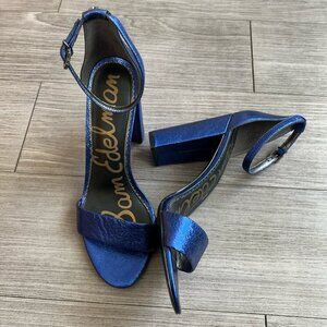 Sam Edelman Yaro Block Heel Sandal Shiny Electric Blue Leather Size W10